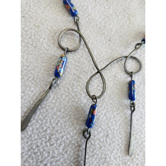 Artisan Handmade Sterling? Tribal Necklace Chandelier Dangle Blue Bead - Picture 3 of 9